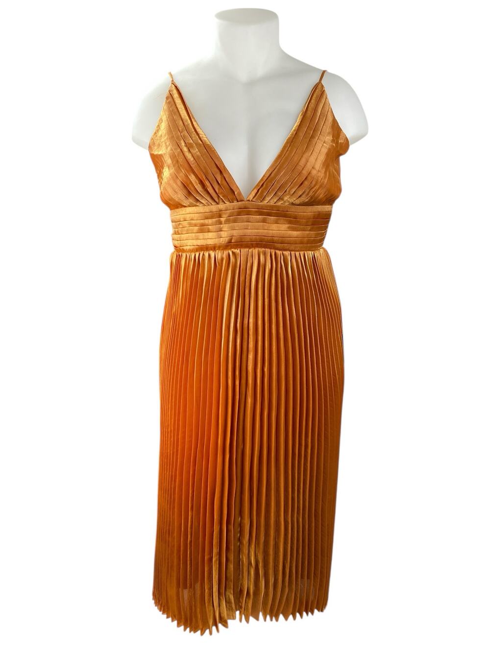 NEW Lulus Orange Silk Satin Pleated Sleeveless Midi Camisole Tank Slip Dress XL